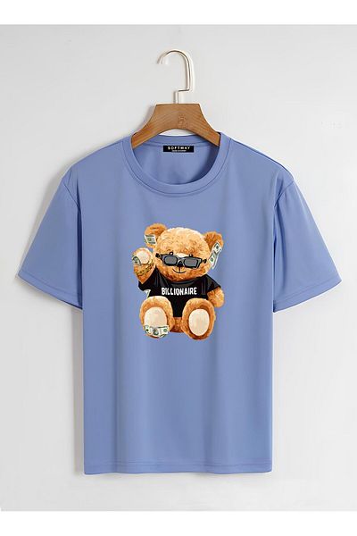 SOFTWAY Unisex Oversize Crew Neck Billionaire Basic T-Shirt - ΜΠΛΕ