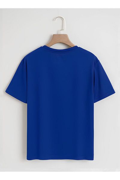 SOFTWAY Unisex Oversize Astronaut Motivesli Basic T-Shirt SAKS BLUE