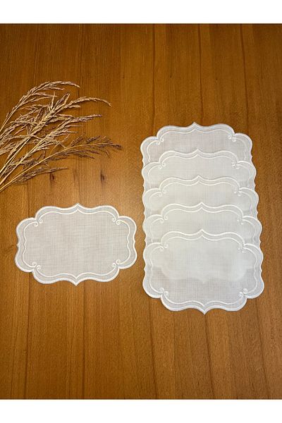 Smiling Home 6 Pieces Linen Ecru Color Ivy Patterned Tray Cover