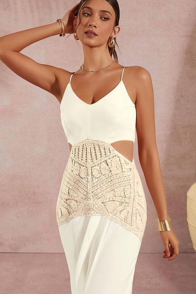 FASHION COCKTAIL Καλοκαιρινό φόρεμα με δαντέλα με λουράκι μέσης κάτω από το γόνατο και λινό λουράκι
