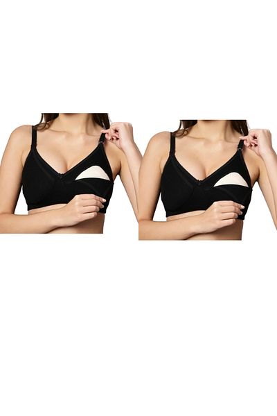 Tummy Pack of 2 Women's Soft Comfortable Wirefree Bamboo Cotton Non-Padded Nursing & Maternity Bra