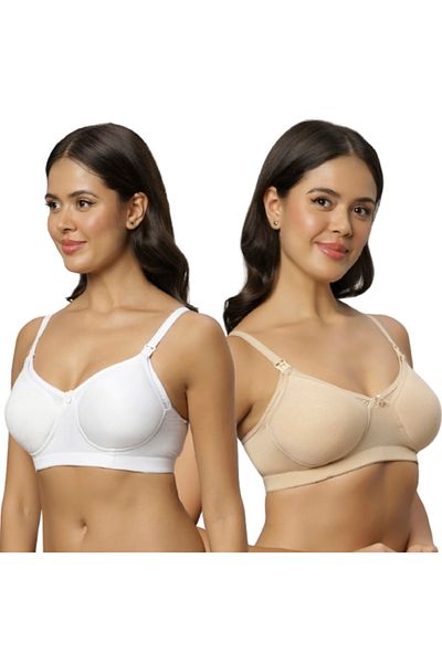Tummy Pack of 2 Women's Soft Comfortable Lightly Padded Bamboo Cotton Non-Padded Nursing & Maternity Bra