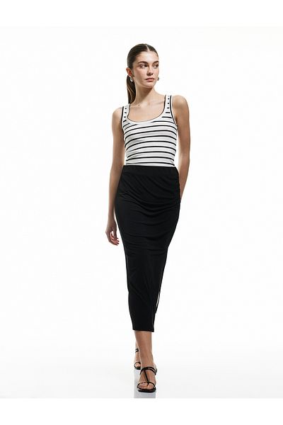 Koton New Season Side Slit Detailed Midi Draped Pencil Skirt