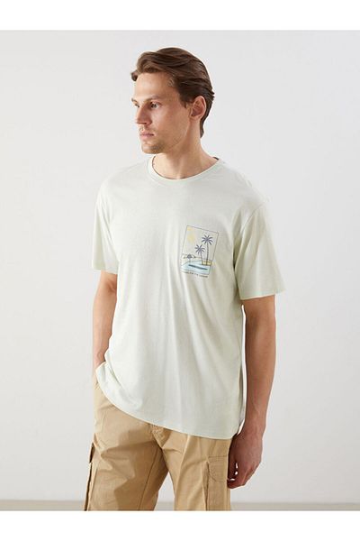 LC Waikiki New Season Crew Neck Κοντό μανίκι εμπριμέ χτενισμένο βαμβακερό ανδρικό Tisort - S5K463Z8