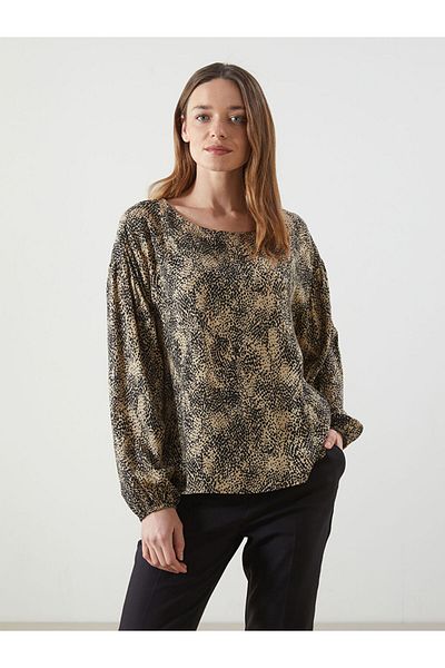 LC Waikiki Lcw Eco Brown Crew Neck Print Women's Blouse