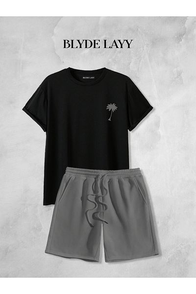 BLYDE LAYY Unisex Palm Printed Shorts-T-Shirt Set