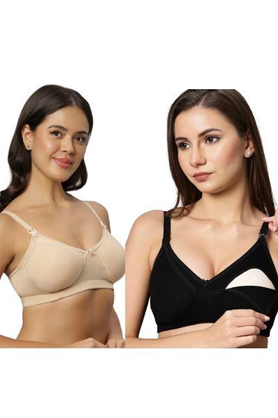 Tummy Pack of 2 Women's Soft Comfortable Wirefree Bamboo Cotton Non-Padded Nursing & Maternity Bra