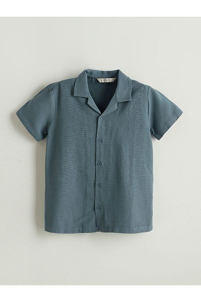 LC Waikiki Cămașă și pantaloni scurți pentru băieți LCW ECO Indigo cu mânecă scurtă