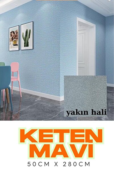 Renkli Duvarlar 50x280cm 1Adet Keten Mavi Arkası Folyolu Yapışkanlı Yalıtımlı Boyanabilir Duvar Paneli Kağıdı RDA22