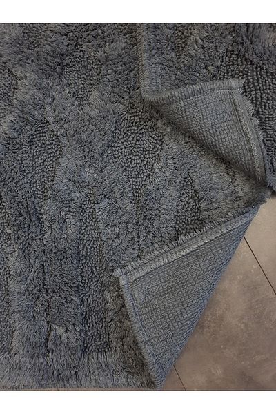 Dokumacıoğlu Σετ πατάκι μπάνιου Alaiye Anthracite Natural Cotton 2 τεμαχίων Tufting Μοκέτα μπάνιου Σετ τουαλέτας