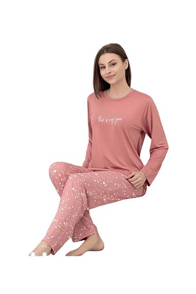 Modella Life Patterned Milan Fabric Long Sleeve Women's Pajama Set
