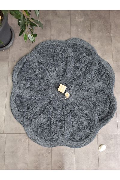 Dokumacıoğlu Χαλί μπάνιου Daisy Anthracite από φυσικό βαμβάκι 100x100 cm Μονοκόμματο υφαντό χαλάκι μπάνιου