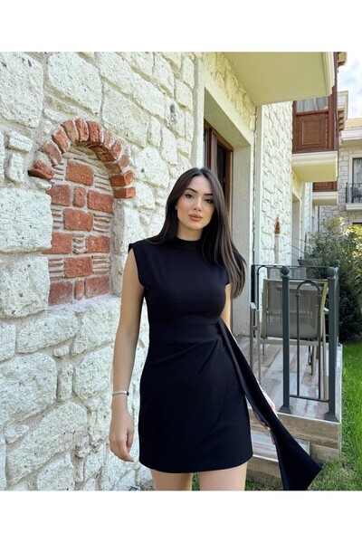 zoezoe BALIKÇI YAKA SIFIR KOLLU TASARIM MİNİ ELBİSE