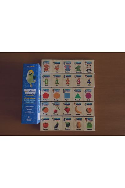 Ahtek Trt Captain Pengu and Friends Wooden Memory Cards Set English Turkish