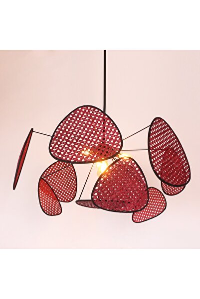 Mylamp Bulut Bordo Doğal Hazeran Avize 75x35 cm, 9+1 Yaprak ve 3+1 Duylu 30 cm