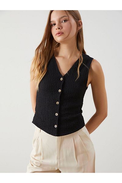 LC Waikiki New Season V-Neck Textured Women's Vest - S5H831Z8