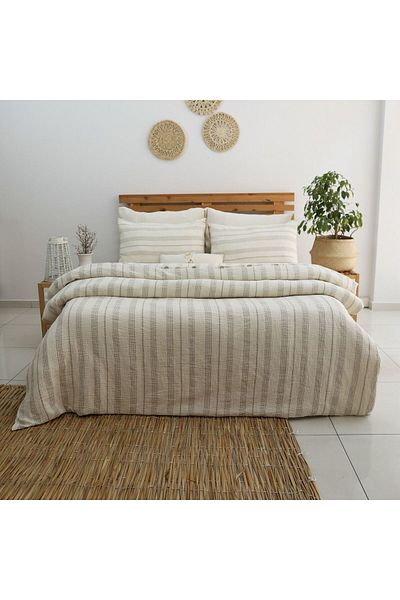 YASEMİNİNEVİ Σετ Παπλωματοθήκης Μουσελίνας Oversize Ριγέ Mink