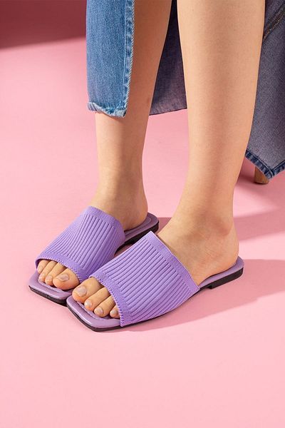 FUGA MODA Lilac Patterned Zurich Knitwear Slippers - Vertical Stripes