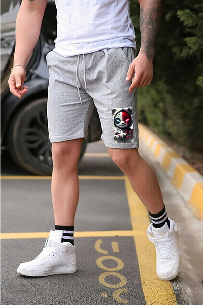 makiteks Чорно-сірі 2-х кольорові чоловічі спортивні шорти з принтом