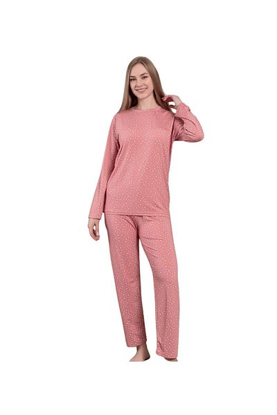 Modella Life Patterned Milan Fabric Long Sleeve Women's Pajama Set