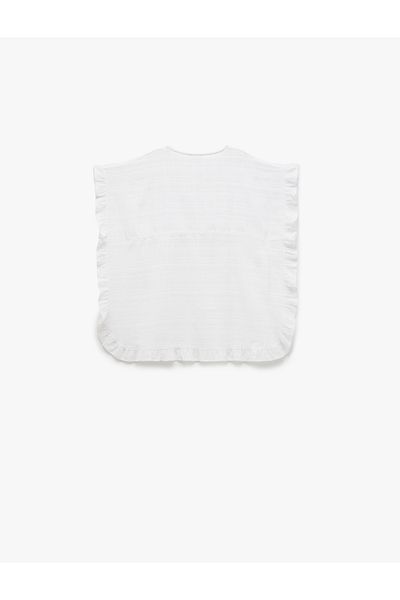 Koton New Season Cotton Ruffle Detailed Tie-Up Bat Sleeve Muslin Mini Beach Dress