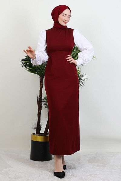 GİYZAMİLA Ekin Hijab Dress Burgundy