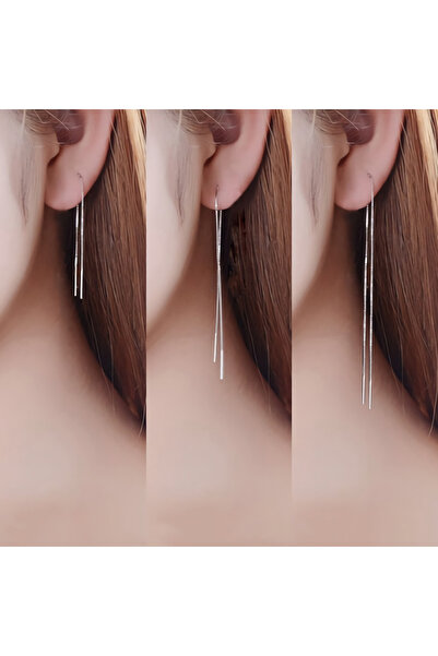 TakıConcept 3lü Presli Yılan Zincir Küpe, Kadın Küpe, Uzun Küpe 3 adet