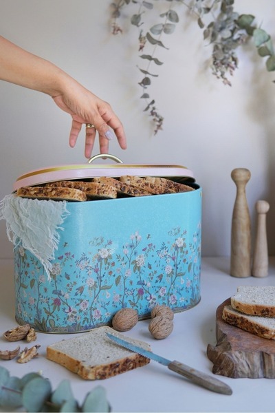 Hesaplı Kasa Flora Desenli Oval Ekmek Kutusu, Metal Ekmeklik, Ekmek Sepeti, 1...