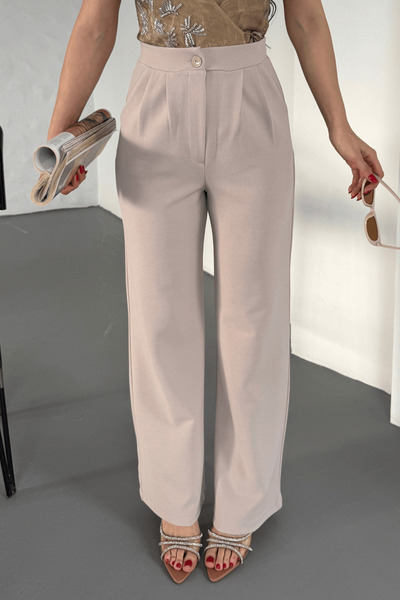 Paw Garage Γυναικείο ύφασμα Zoe με ψηλόμεσο πλισέ φούστα ελαστικό ύφασμα παντελόνι palazzo