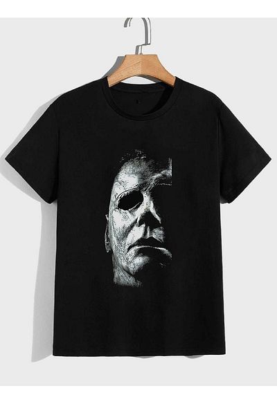 makiteks Μπλουζάκι Unisex Oversize με στάμπα μαύρο Michael Myers Helloween Crew Neck