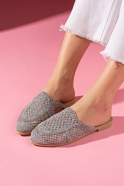 FUGA MODA Emma Gray Straw Slippers - Closed Front Design