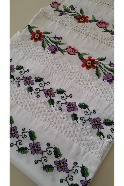 Papatyam Hand Knitted 2 Pieces Double Sided Pillow (90X45) Hand Embroidered Pillow Handcrafted Lace/Vintage/Dowry