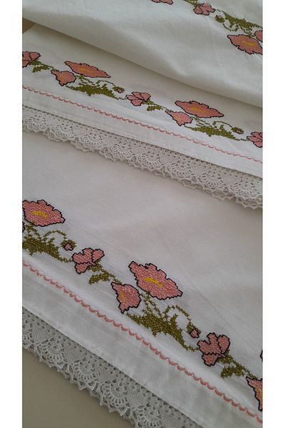 Papatyam Hand Knitted 1 Piece (210X100) Pillow 1 Piece Throw Pillow (46X46) Hand Light Lace