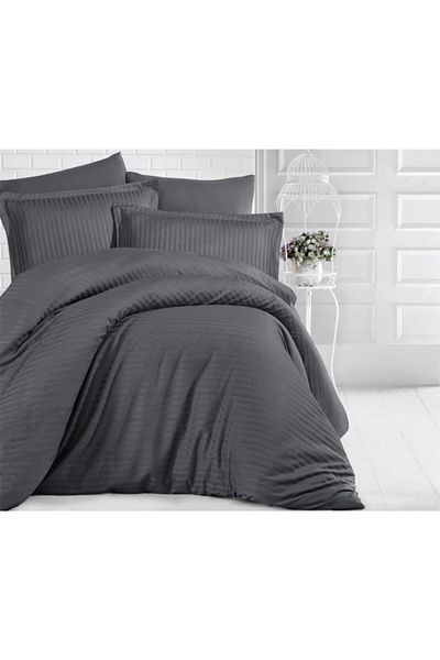 Clasy Smoke Double Striped Satin Duvet Cover Set