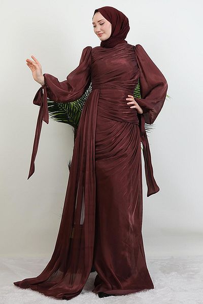 GİYZAMİLA Βραδινό φόρεμα Afra Silk Rose Brown