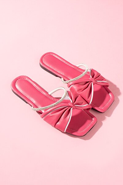 FUGA MODA Fuchsia Markus Slippers - With Knot Belt and Stone Embroidery