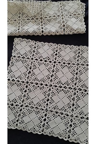 Papatyam 2 Pieces 32X32 Dirty Crochet Hand Knitted Vintage Dowry Lace