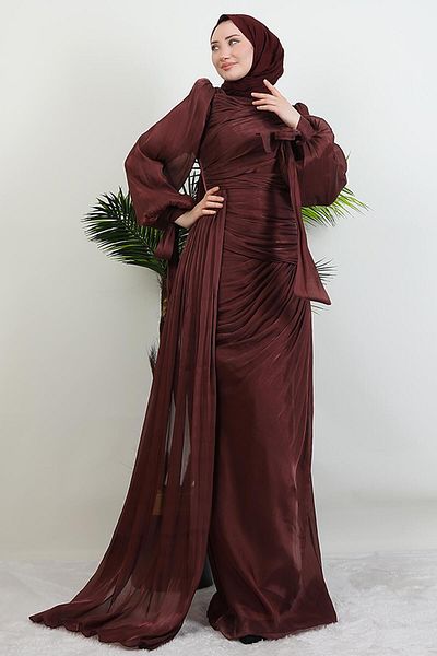 GİYZAMİLA Βραδινό φόρεμα Afra Silk Rose Brown