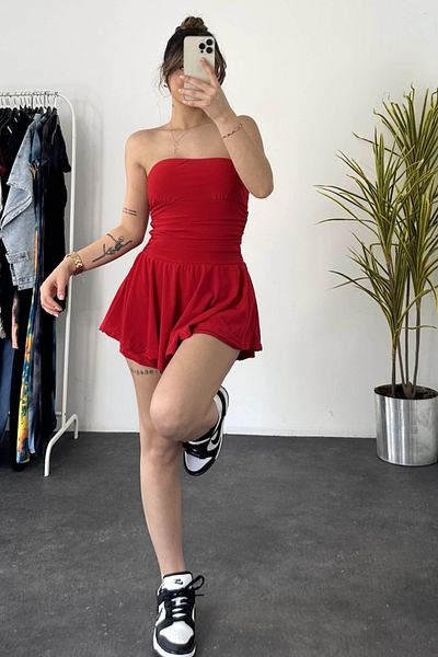 MOZENA Strapless Skirt Mini Dress with Shorts