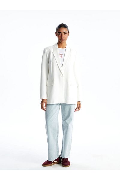 LC Waikiki Xside White Linen Blended Women's Blazer Jacket