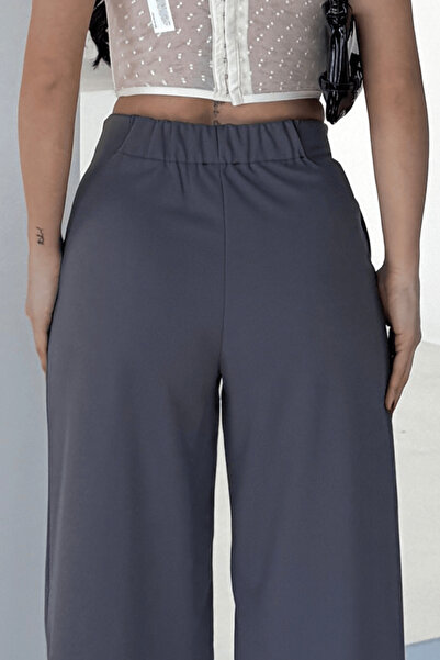 Paw Garage Women's Emma Coating Buttoned High Waist High Waist Back Elasticated Spaghetti Leg Fabric Palazzo Pants