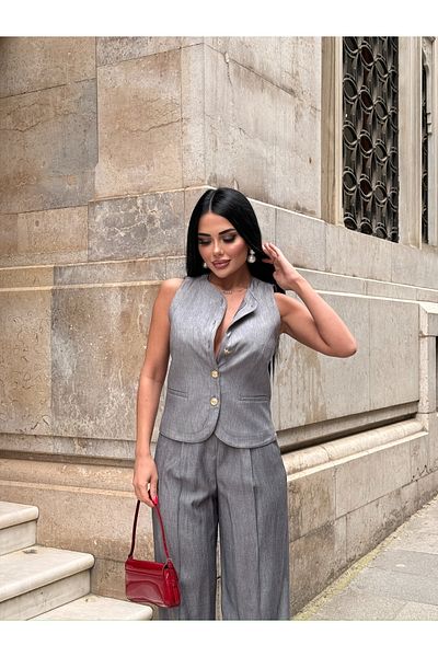 LB Laluna Butik Women's Denim Look Vest and Palazzo Pants Set