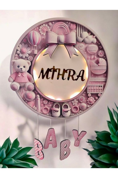 Yavuz Süs Pembe ışıklı kabartmalı kapı süsü