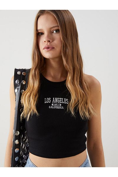 LC Waikiki New Season Crew Neck Los Angeles Embroidered Crop Women's Undershirt - S5Gr86Z8