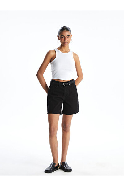 LC Waikiki Black High Waist Mom Fit Women's Jean Shorts