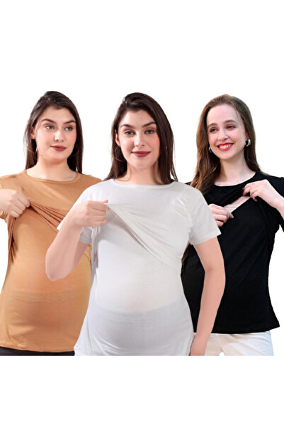 Tummy عبوة من 3 قطع من بلوزة الحمل والرضاعة الناعمة والمريحة للنساء