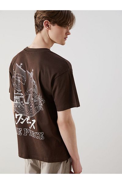 LC Waikiki Xside Brown Crew Neck Printed Combed Cotton Men's T-Shirt