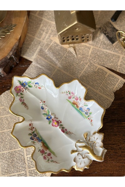 Handmadesign Antika Fransız Soğuk Damgalı Porselen Yaprak Altın Yaldızlı Renk...
