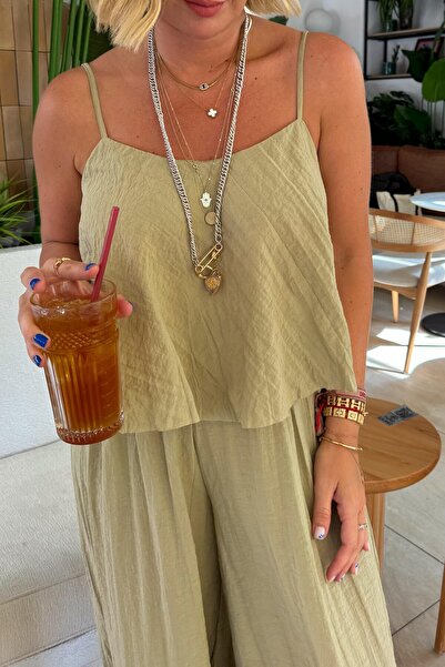 Suziş Women's Wrinkled Model Strap Bluz Pants Suit 51034