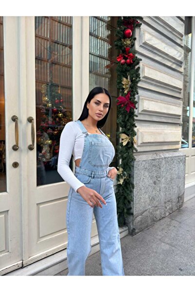 Vovikon Salopetă din denim pentru femei KN Bahçıvan, cu buzunare în față și cu picioare largi